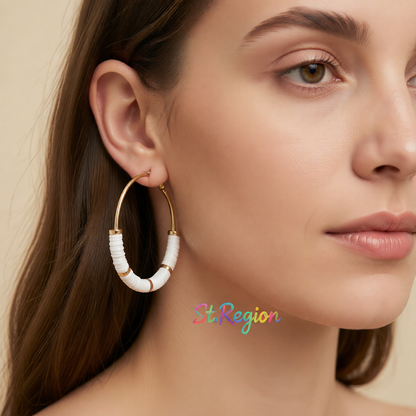 White Polymer Clay & 18K Gold-Plated Hoop Earrings