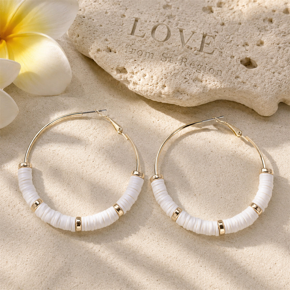 White Polymer Clay & 18K Gold-Plated Hoop Earrings