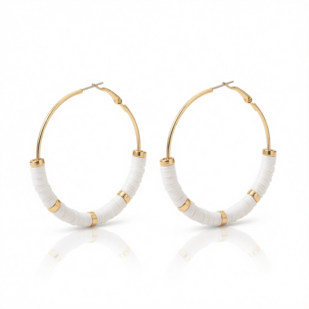 White Polymer Clay & 18K Gold-Plated Hoop Earrings