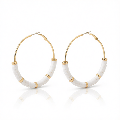 White Polymer Clay & 18K Gold-Plated Hoop Earrings