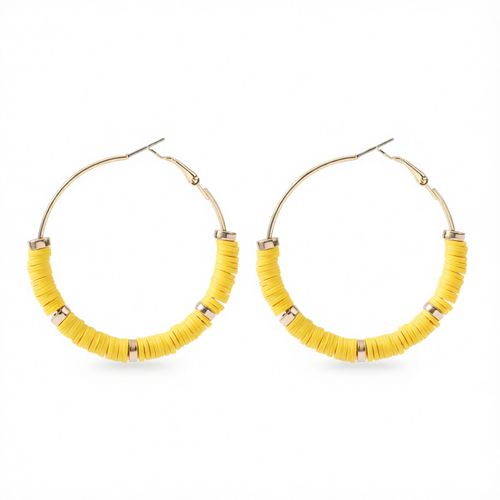 Yellow Polymer Clay & 18K Gold-Plated Hoop Earrings
