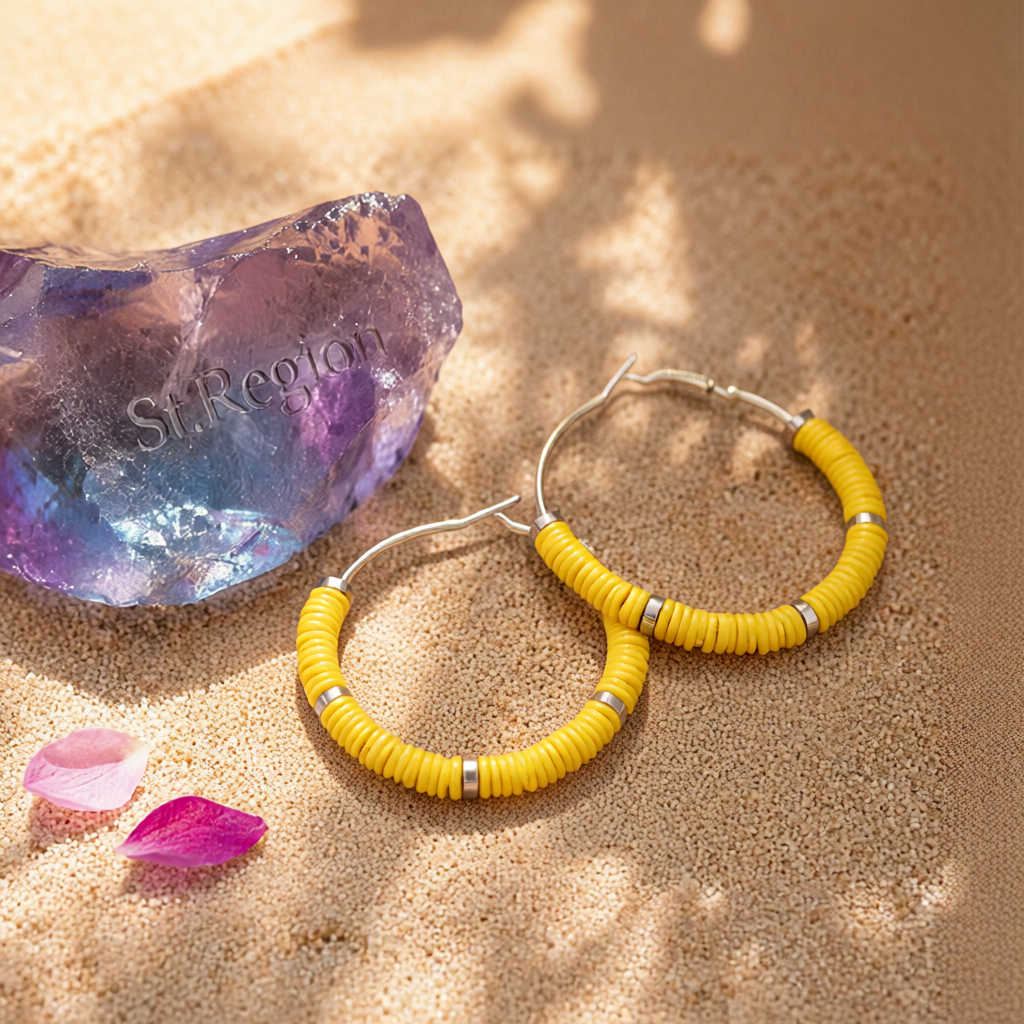 Yellow Polymer Clay & 18K Gold-Plated Hoop Earrings