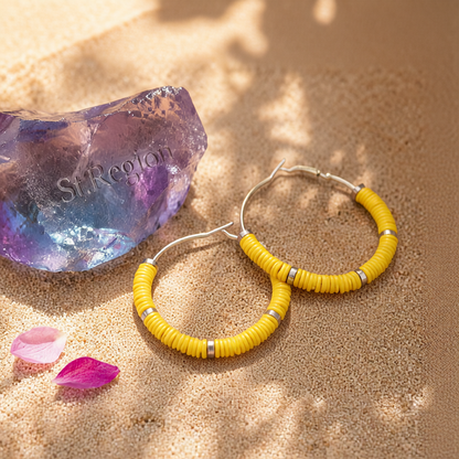 Yellow Polymer Clay & 18K Gold-Plated Hoop Earrings