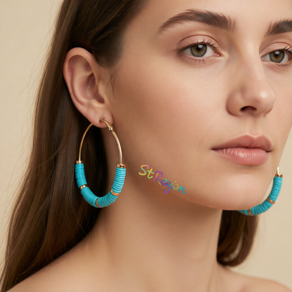 Blue Polymer Clay & 18K Gold-Plated Hoop Earrings