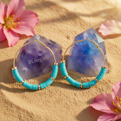 Blue Polymer Clay & 18K Gold-Plated Hoop Earrings