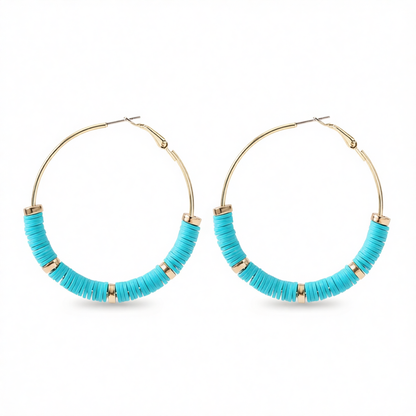 Blue Polymer Clay & 18K Gold-Plated Hoop Earrings