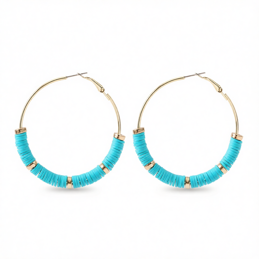 Blue Polymer Clay & 18K Gold-Plated Hoop Earrings