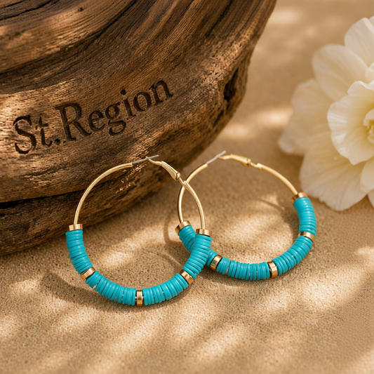 Blue Polymer Clay & 18K Gold-Plated Hoop Earrings