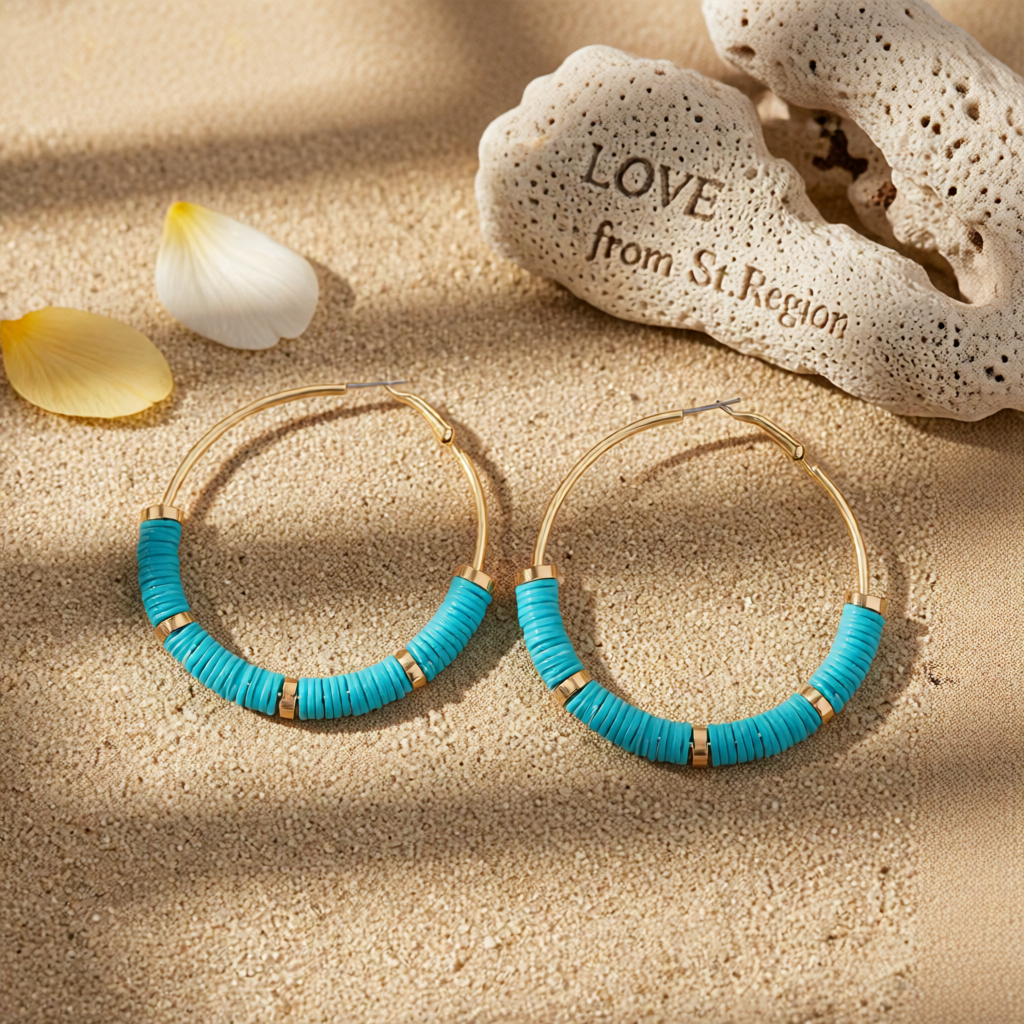 Blue Polymer Clay & 18K Gold-Plated Hoop Earrings