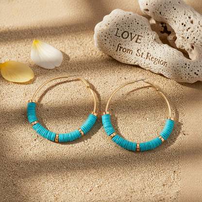 Blue Polymer Clay & 18K Gold-Plated Hoop Earrings
