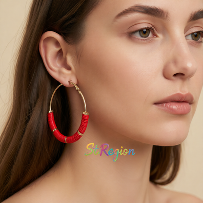 Red Polymer Clay & 18K Gold-Plated Beaded Hoop Earrings