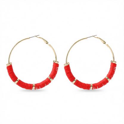 Red Polymer Clay & 18K Gold-Plated Beaded Hoop Earrings