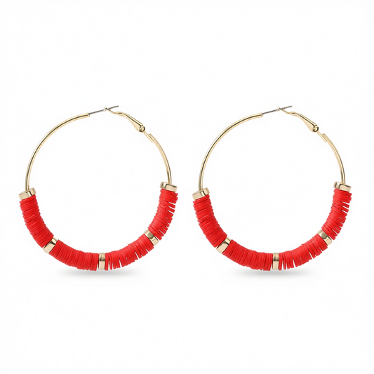 Red Polymer Clay & 18K Gold-Plated Beaded Hoop Earrings
