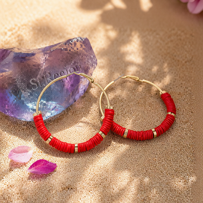 Red Polymer Clay & 18K Gold-Plated Beaded Hoop Earrings