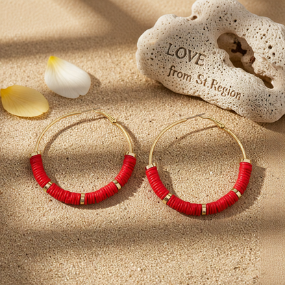 Red Polymer Clay & 18K Gold-Plated Beaded Hoop Earrings