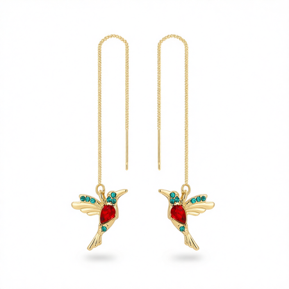 Red Crystal & Cubic Zirconia Bird Threader Earrings