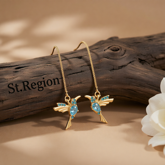 Blue Crystal & Cubic Zirconia 18K Gold-Plated Bird Threader Earrings
