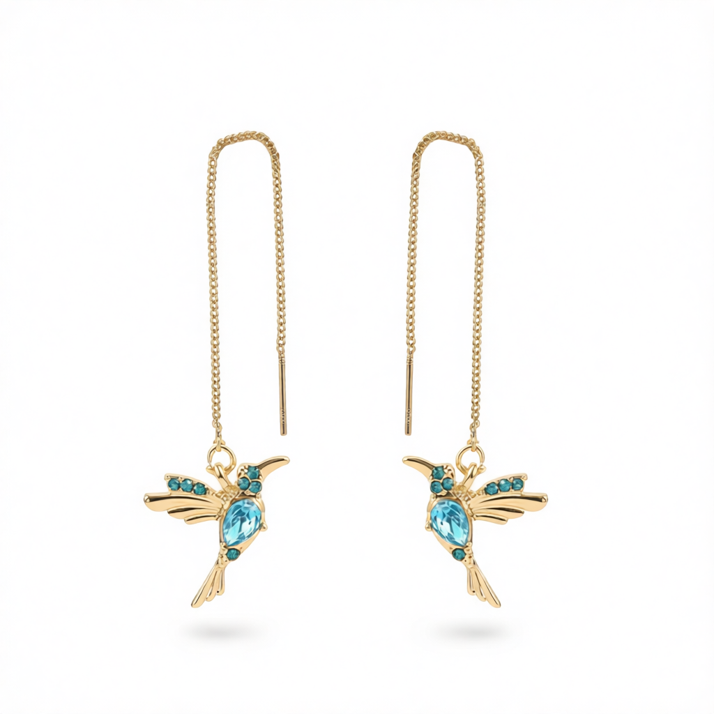 Blue Crystal & Cubic Zirconia 18K Gold-Plated Bird Threader Earrings