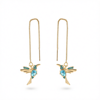 Blue Crystal & Cubic Zirconia 18K Gold-Plated Bird Threader Earrings