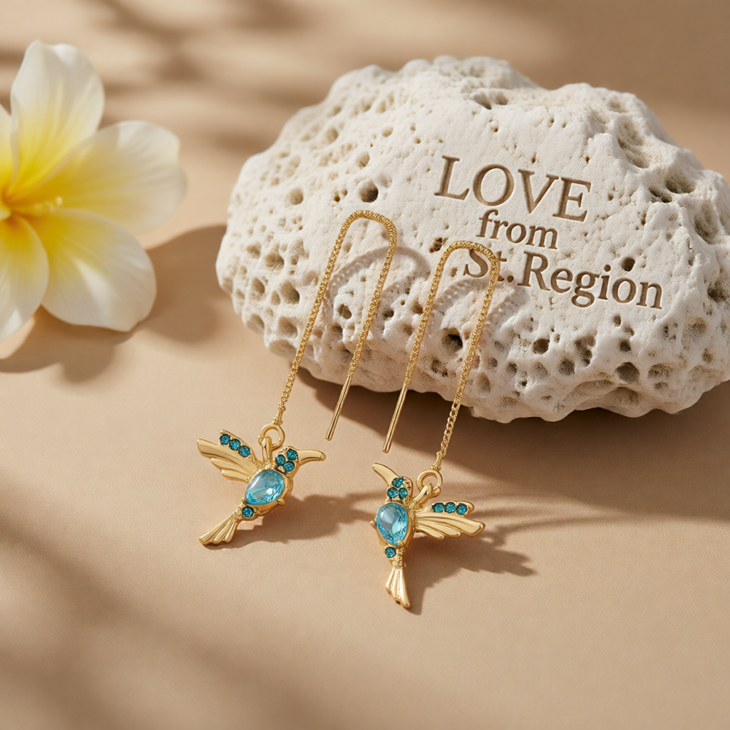 Blue Crystal & Cubic Zirconia 18K Gold-Plated Bird Threader Earrings