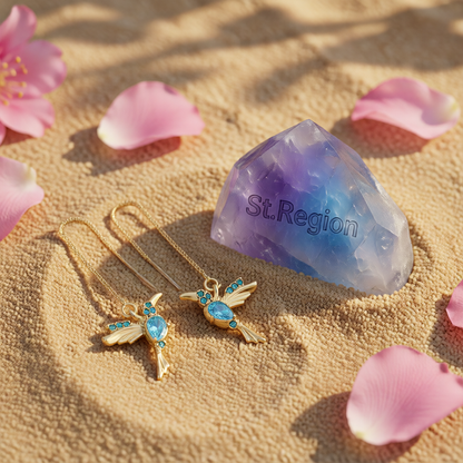 Blue Crystal & Cubic Zirconia 18K Gold-Plated Bird Threader Earrings