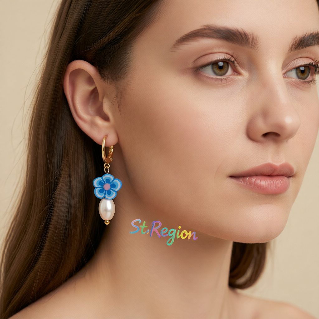 Pearl & Polymer Clay 18K Gold-Plated Flower Huggie Earrings