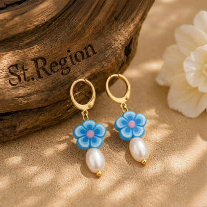 Pearl & Polymer Clay 18K Gold-Plated Flower Huggie Earrings