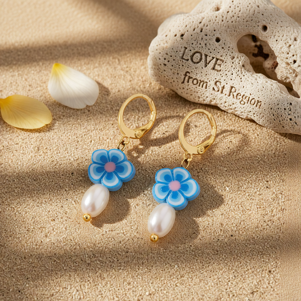 Pearl & Polymer Clay 18K Gold-Plated Flower Huggie Earrings