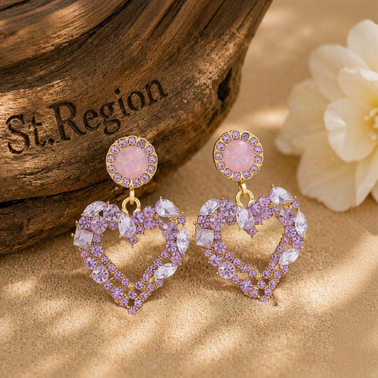 Purple Crystal & Cubic Zirconia 18K Gold-Plated Heart Drop Earrings