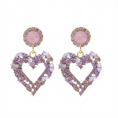 Purple Crystal and Cubic Zirconia 18K Gold-Plated Heart Drop Earrings, gold drop earrings for women, side view