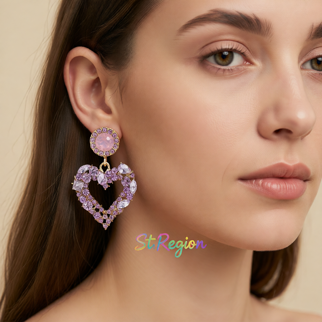 Purple Crystal & Cubic Zirconia 18K Gold-Plated Heart Drop Earrings