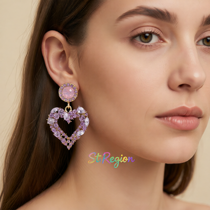 Purple Crystal & Cubic Zirconia 18K Gold-Plated Heart Drop Earrings