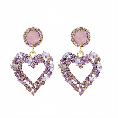 Purple Crystal & Cubic Zirconia 18K Gold-Plated Heart Drop Earrings