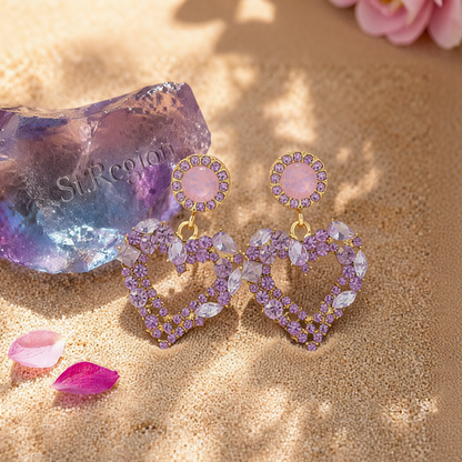 Purple Crystal & Cubic Zirconia 18K Gold-Plated Heart Drop Earrings