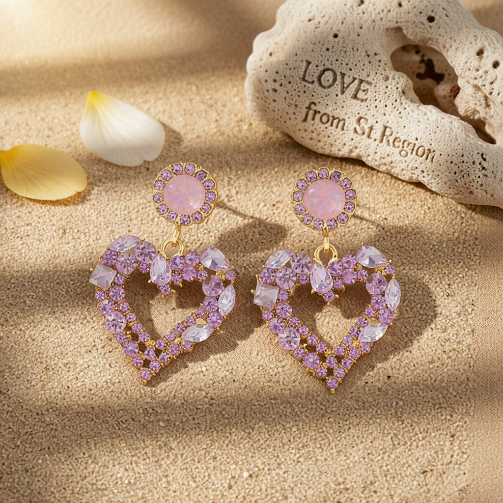 Purple Crystal & Cubic Zirconia 18K Gold-Plated Heart Drop Earrings