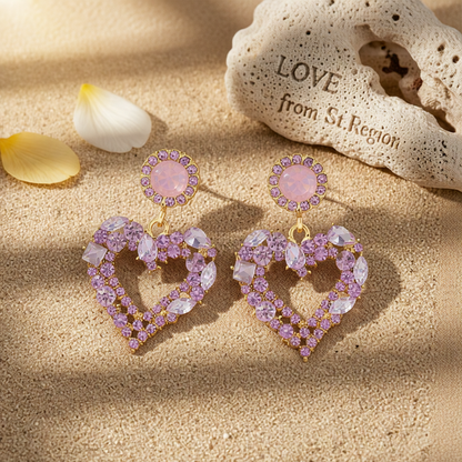 Purple Crystal & Cubic Zirconia 18K Gold-Plated Heart Drop Earrings
