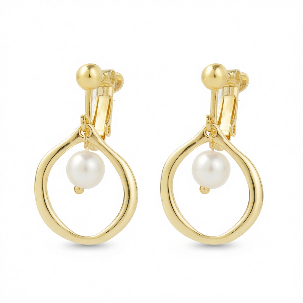 Pearl & 18K Gold-Plated Openwork-Center Huggie Earrings