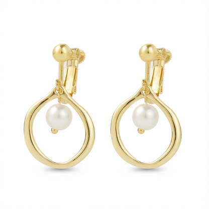 Pearl & 18K Gold-Plated Openwork-Center Huggie Earrings