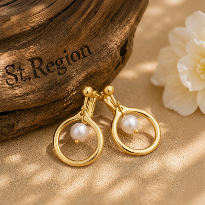 Pearl & 18K Gold-Plated Openwork-Center Huggie Earrings