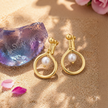Pearl & 18K Gold-Plated Openwork-Center Huggie Earrings
