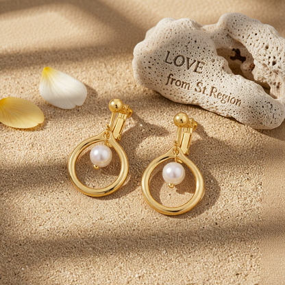 Pearl & 18K Gold-Plated Openwork-Center Huggie Earrings