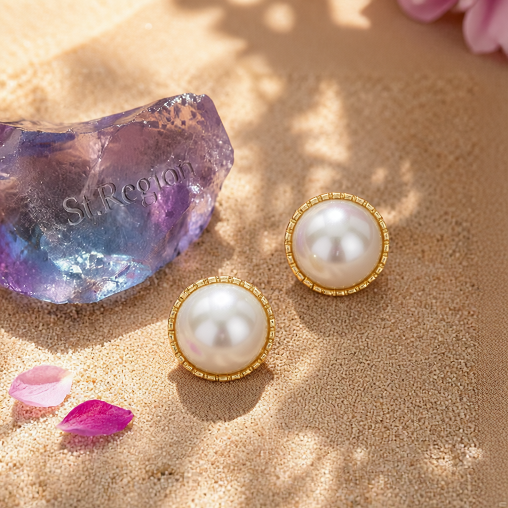 Pearl & 18K Gold-Plated Round Huggie Earrings