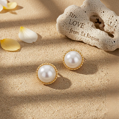 Pearl & 18K Gold-Plated Round Huggie Earrings