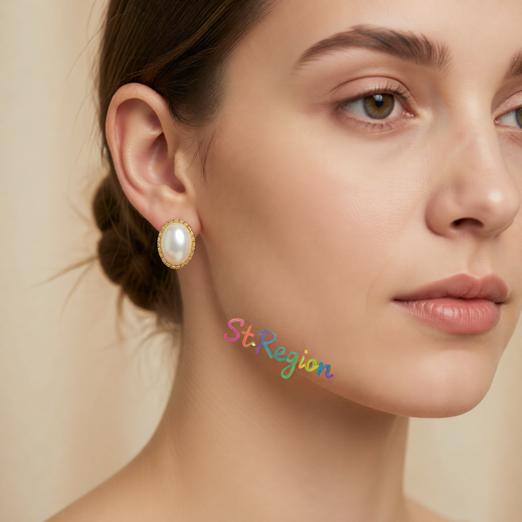 Pearl & 18K Gold-Plated Oval Huggie Earrings