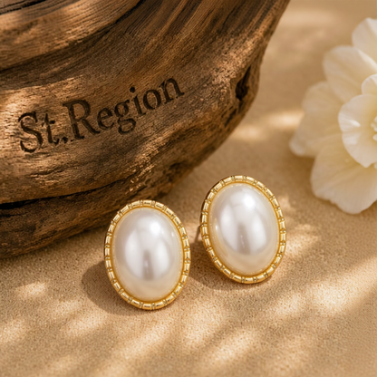 Pearl & 18K Gold-Plated Oval Huggie Earrings