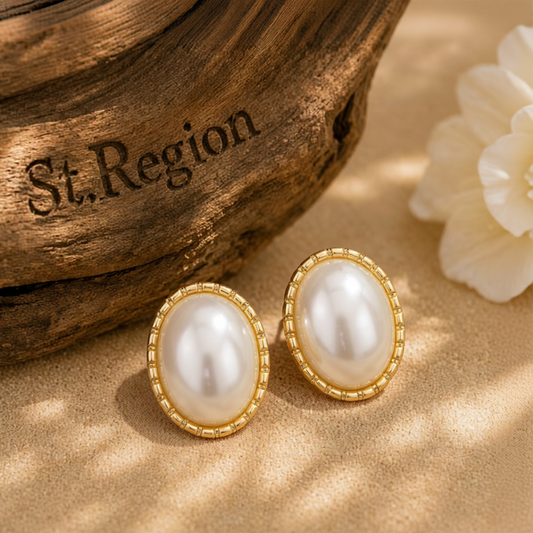 Pearl & 18K Gold-Plated Oval Huggie Earrings