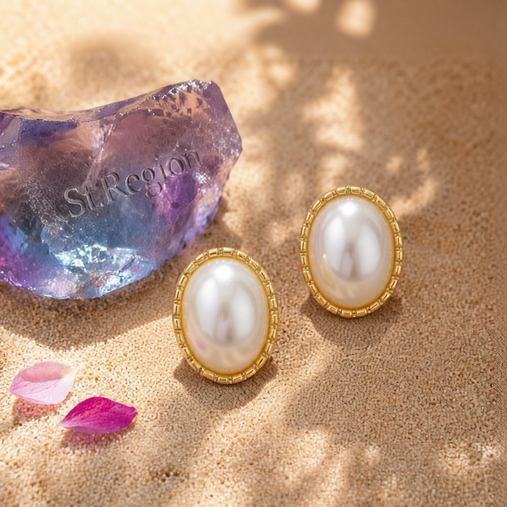 Pearl & 18K Gold-Plated Oval Huggie Earrings