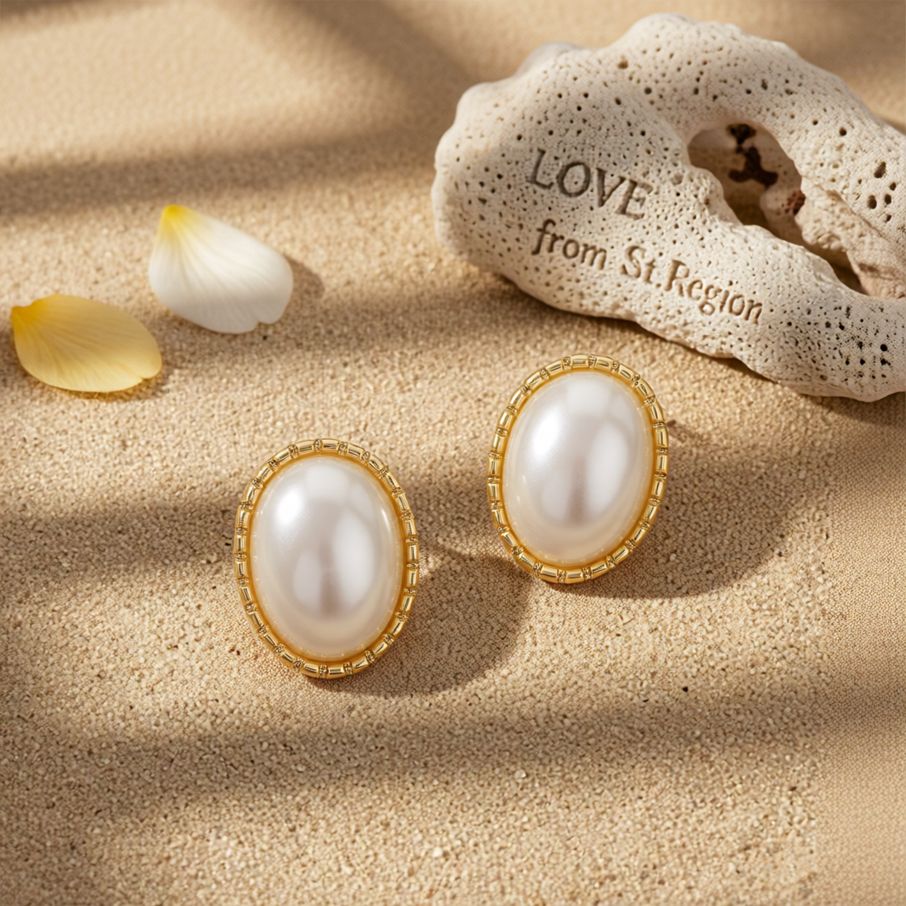 Pearl & 18K Gold-Plated Oval Huggie Earrings