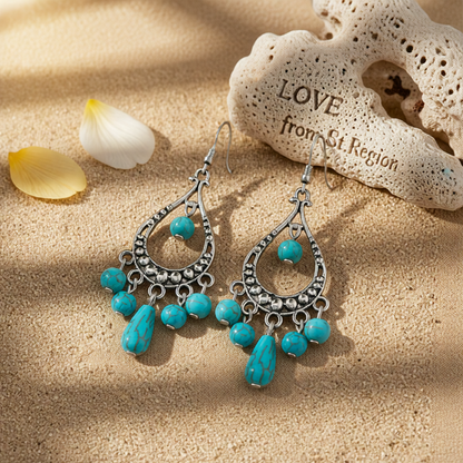 Turquoise & Silver-Plated Tassel Hook Drop Earrings