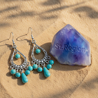 Turquoise & Silver-Plated Tassel Hook Drop Earrings